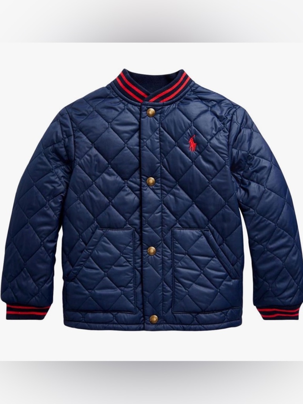 Ralph Lauren Navy Quilted Jacket with Red Trim